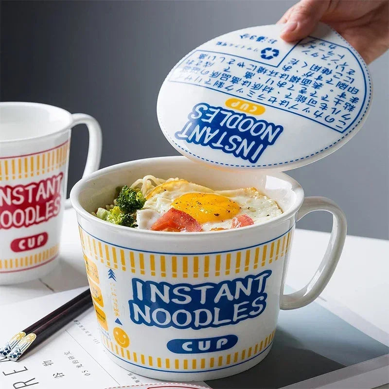 Instant Noodle Bowl Ceramic With Handle And Lid Large