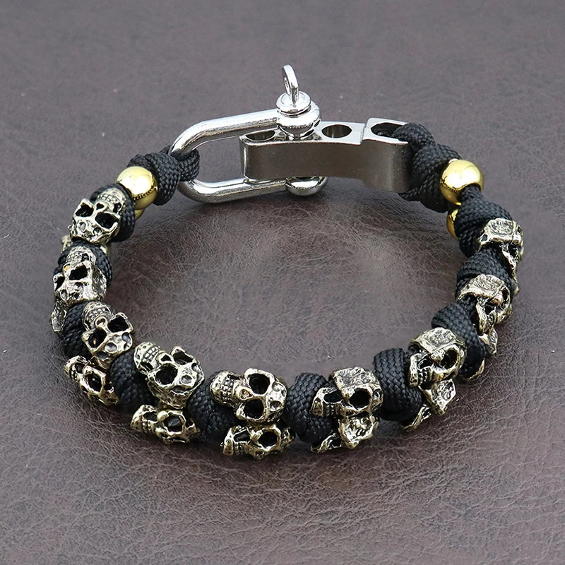 Skull Paracord Bracelet Gothic Wristband Halloween 2026 Gift Idea Adjustable Braided Jewelry