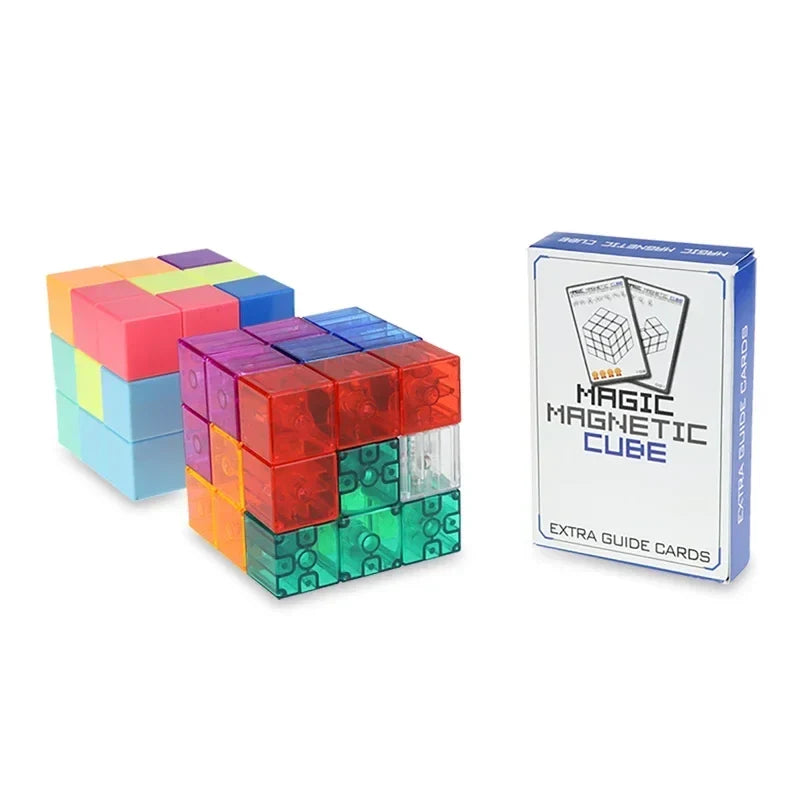 3D Magnetic Building Blocks Set with 54 Guide Cards, Eco-Friendly Magnetic Tiles for Kids Age 6 and Up, 7-Piece Puzzle Cube
