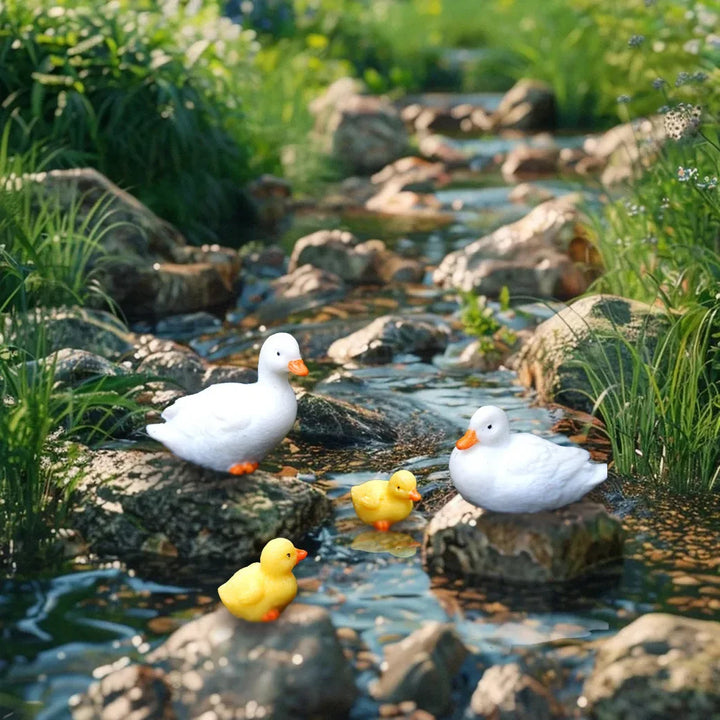 Duck Resin Ornaments Four Piece Garden Figurines Spring Garden Decor Micro Landscape Water Feature Durable Resin Decor