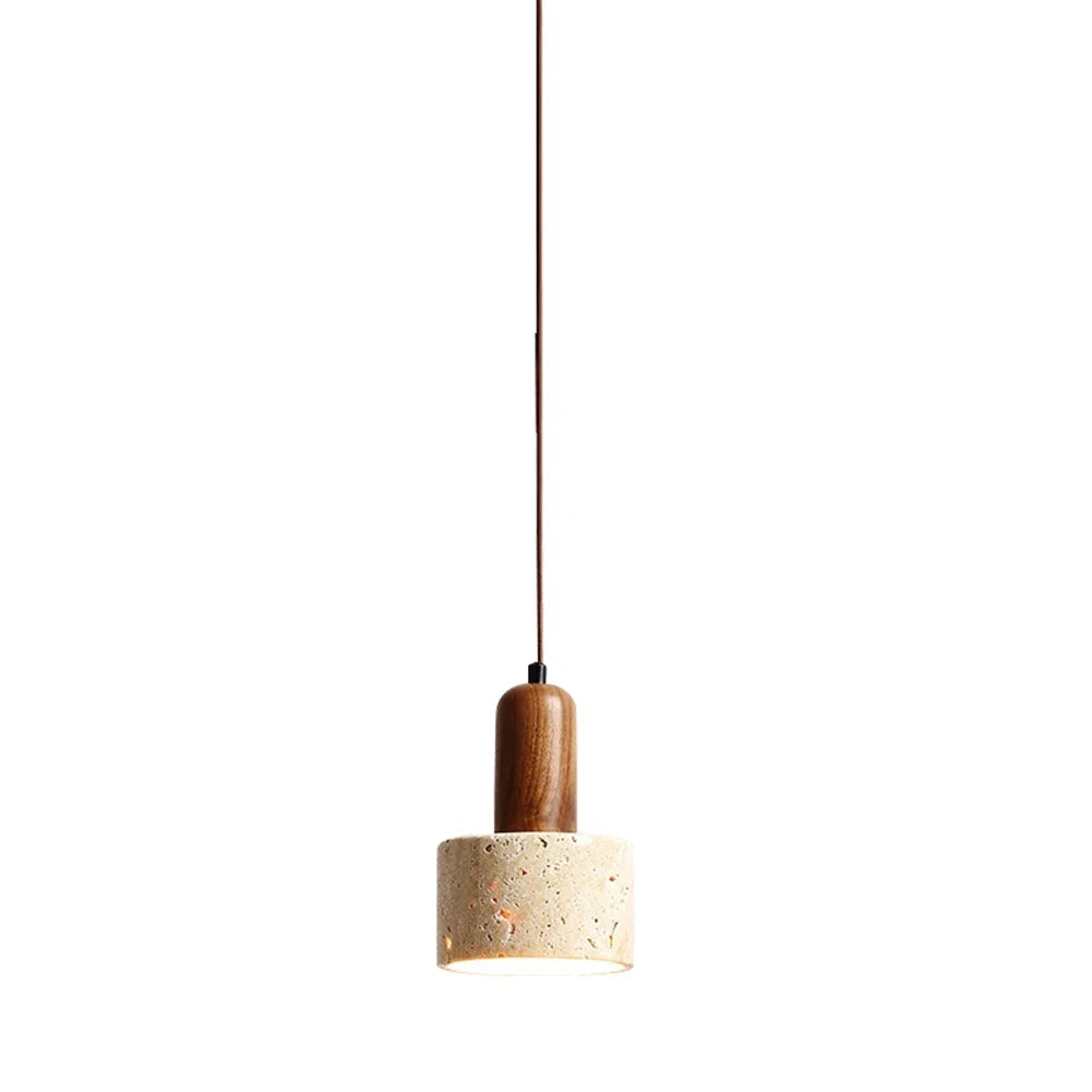 Japandi Japanese Pendant Light Wood And Travertine Bedside Lamp