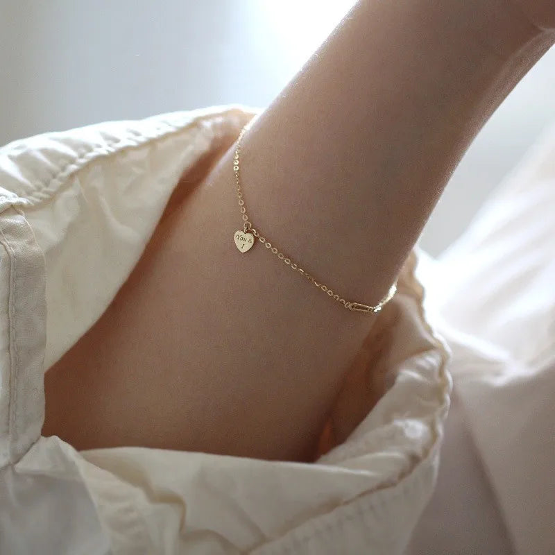 Gold Heart Bracelet 14K Plated 925 Silver Valentine&
