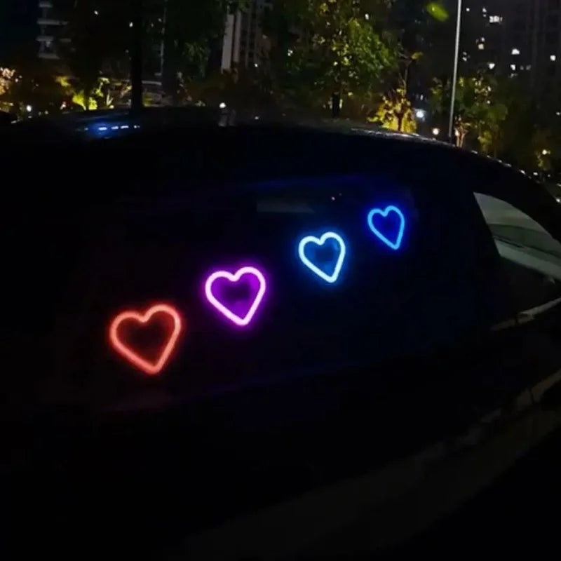 Car Window Neon Light Heart Shaped LED Interior Lamp TikTok Viral Fall 2026 Solar Powered Wiring Free
