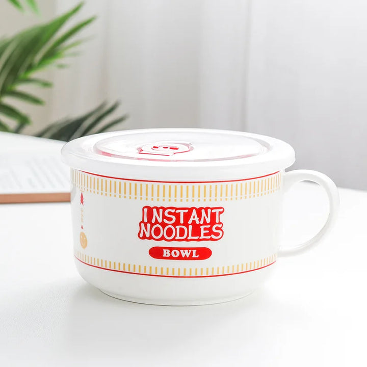 Instant Noodle Bowl Ceramic With Handle And Lid Large