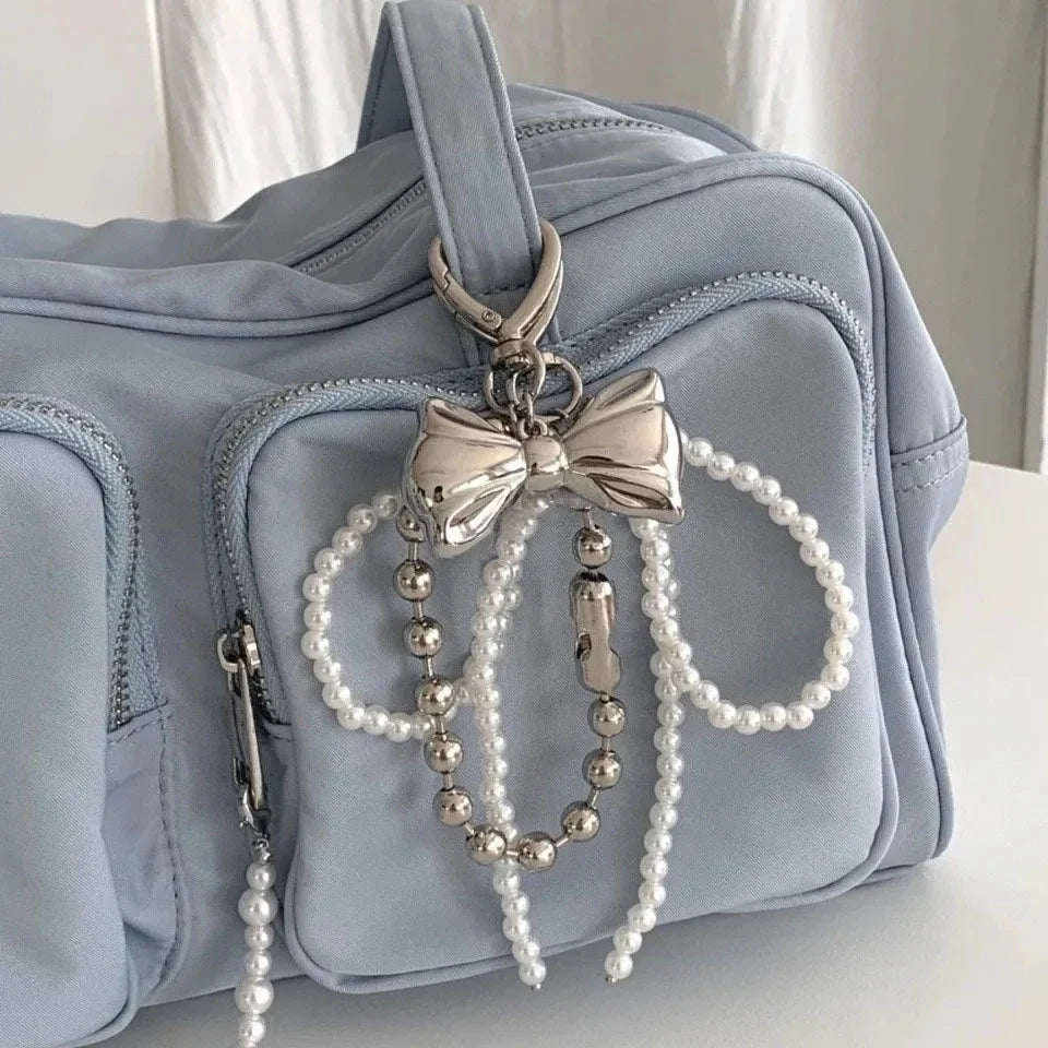 Beaded Pearl Bow Keychain Y2K Bag Charm Cute Gift Accessory
