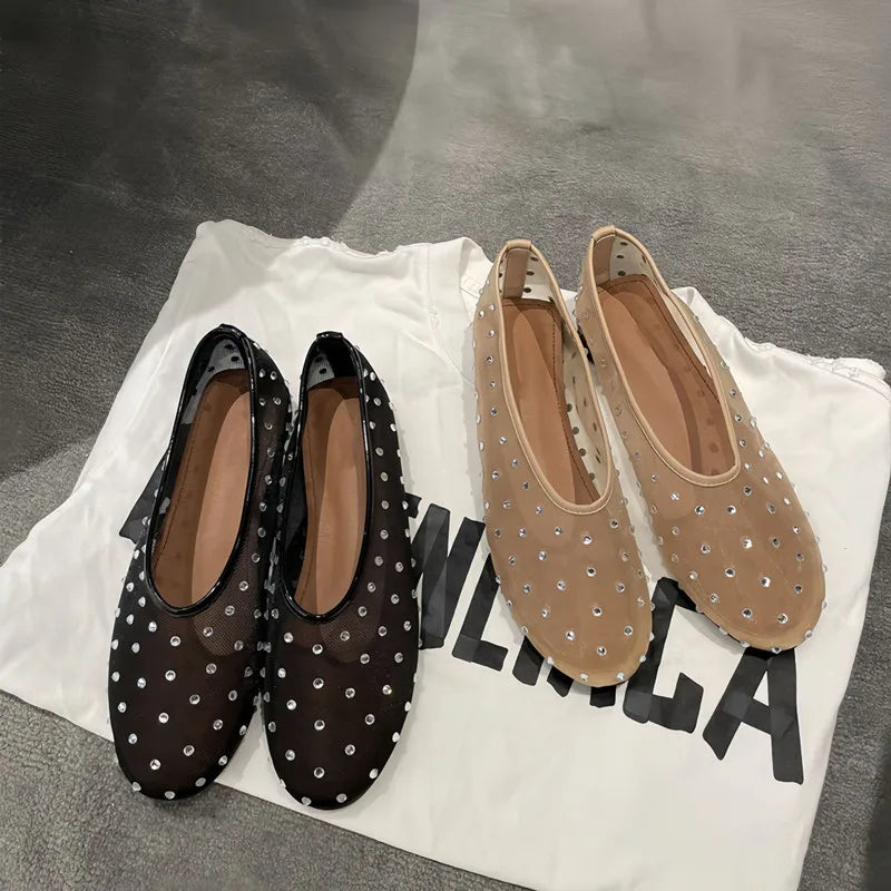 Breathable Women Ballet Flats - Mesh Crystal, Casual Walking