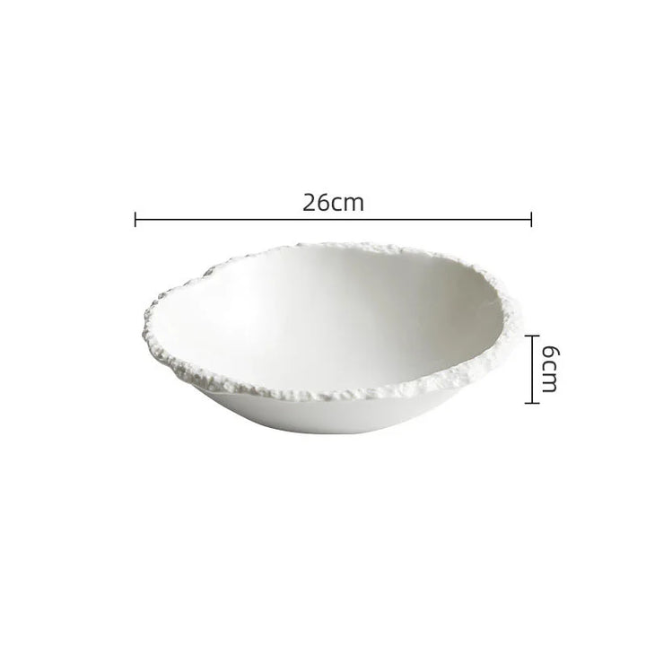 White Porcelain Rock Edge Soup Bowl Modern Tableware