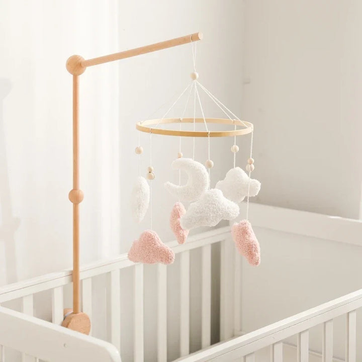 Wooden Crib Mobile Felt Bear Musical Newborn Sensory Toys