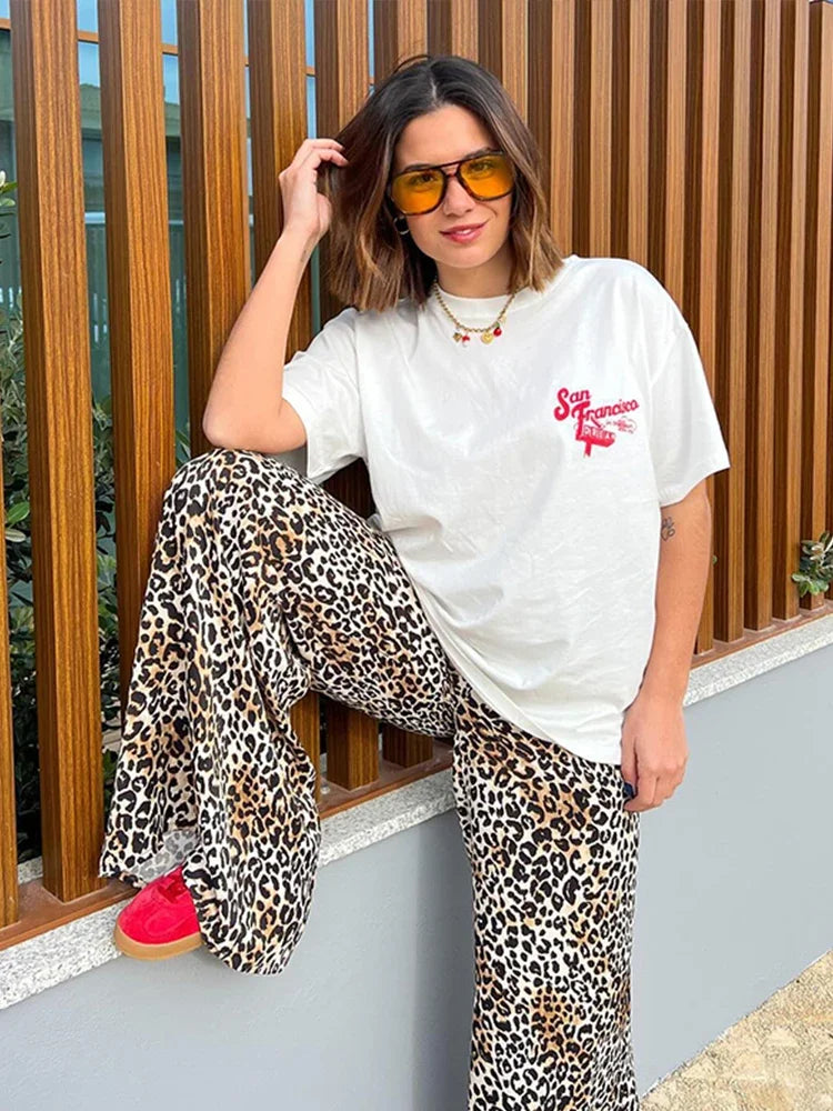 Wide Leg Leopard Print Pants for Women, High Waist Comfortable Trousers for Casual and Chic Occasions