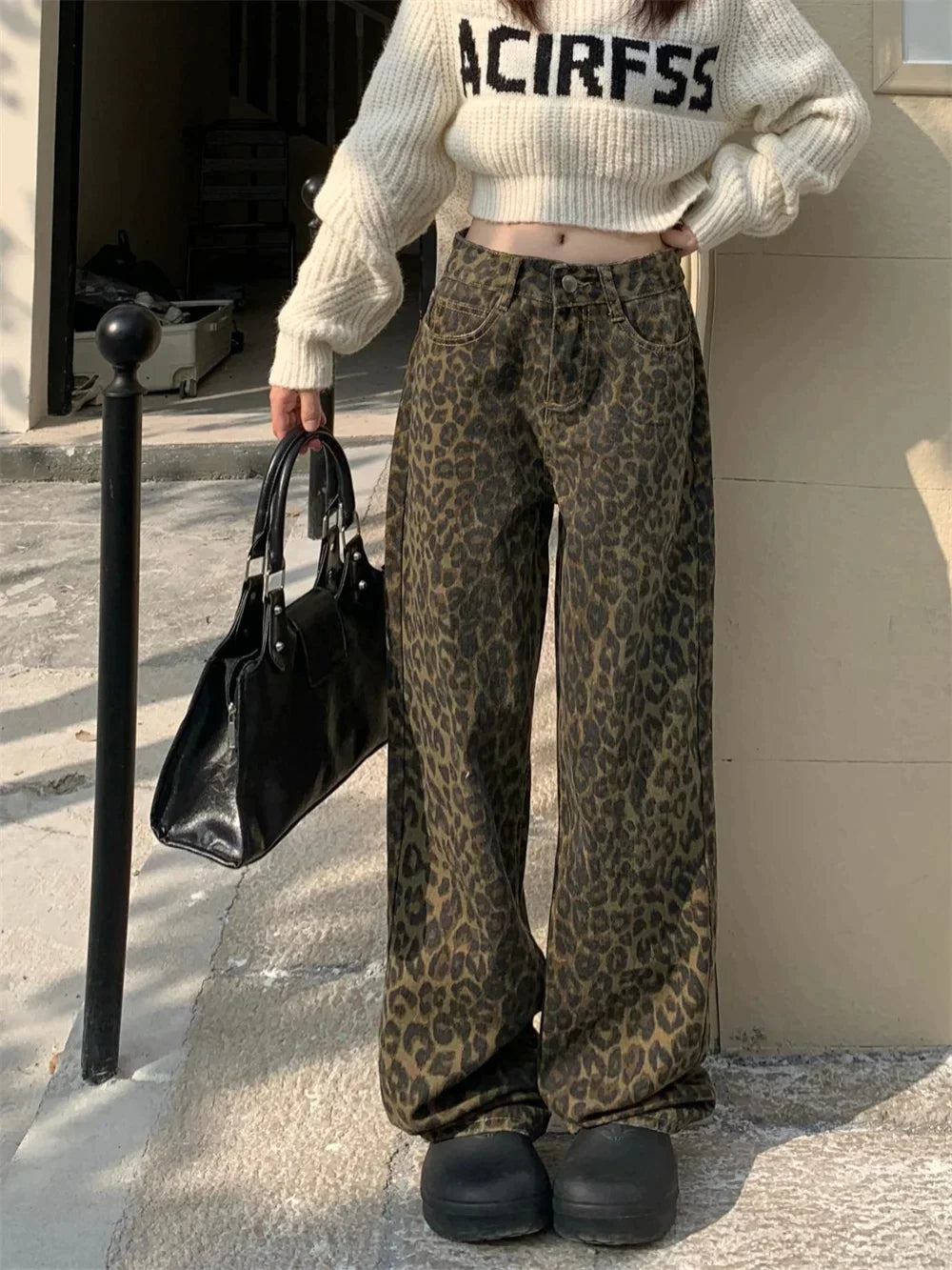 High-Waisted Leopard Print Wide Leg Jeans for Women, Trendy Fit in S-XXL Sizes