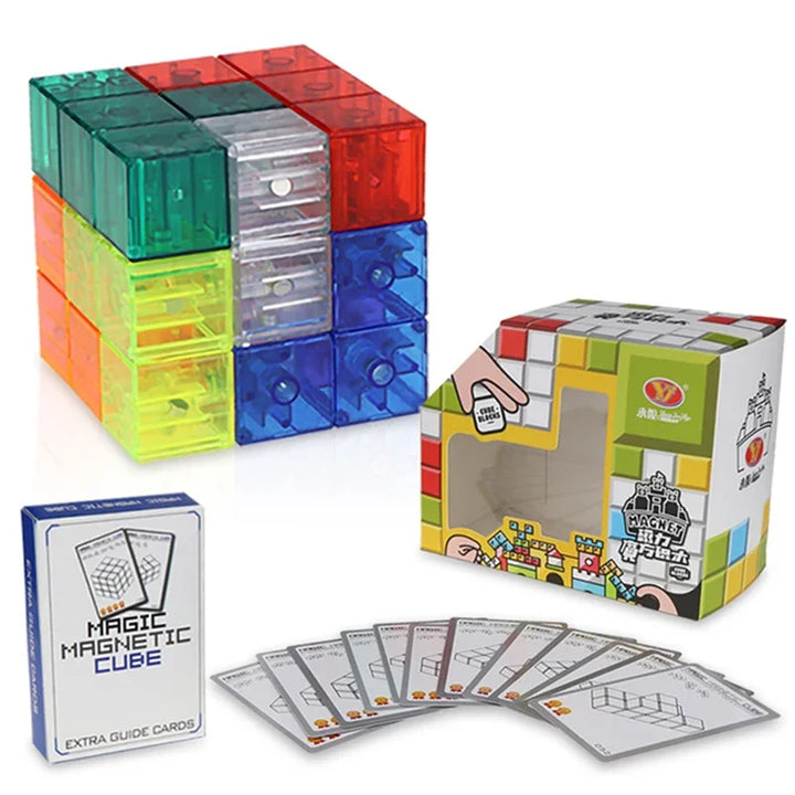 3D Magnetic Building Blocks Set with 54 Guide Cards, Eco-Friendly Magnetic Tiles for Kids Age 6 and Up, 7-Piece Puzzle Cube