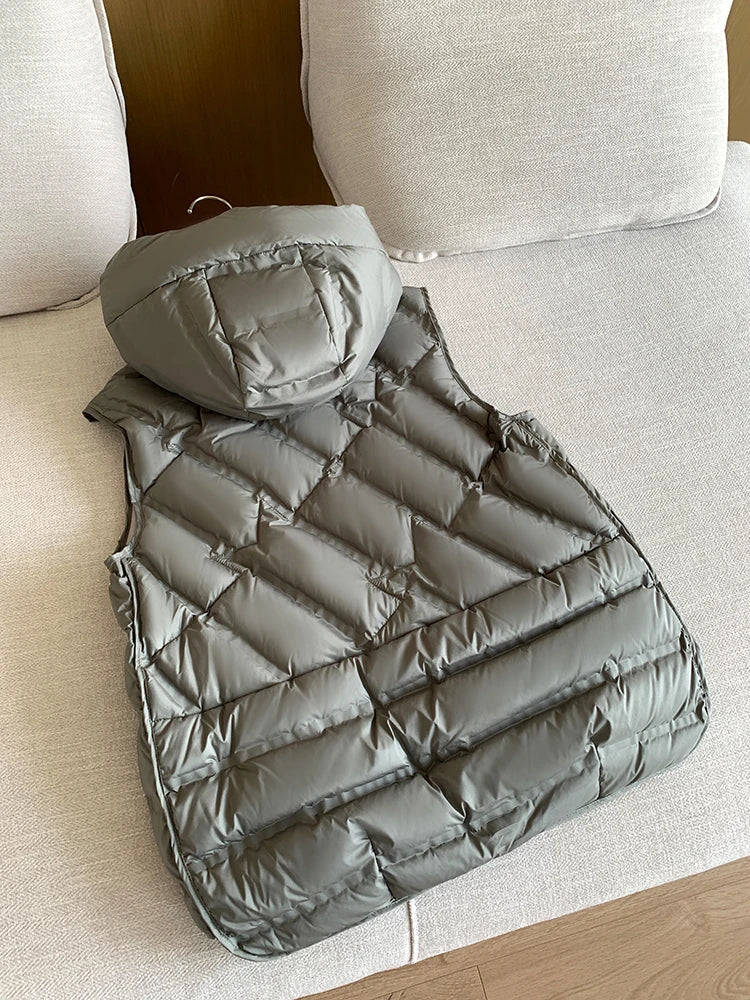 Lightweight Women’s Hooded Down Vest - Quilted Midlength