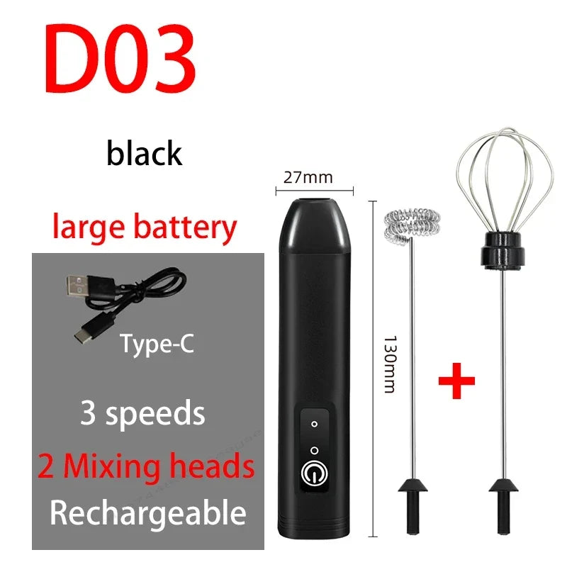USB Rechargeable Electric Milk Frother 3-Speed – Handheld Foam Maker Egg Beater Coffee Drink Wand 2026