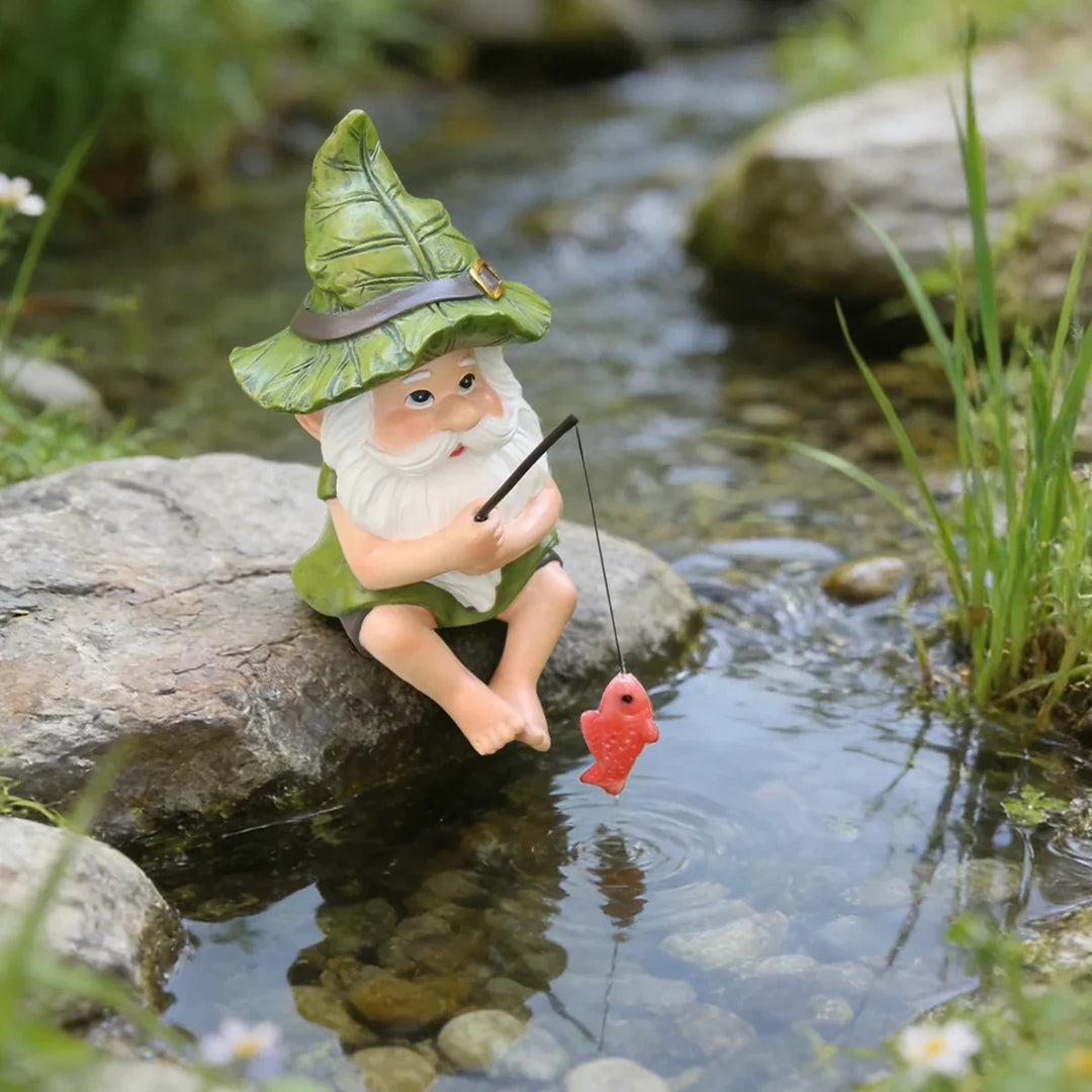 Garden Gnome Fishing Statue Resin Outdoor Ornament Saint Patrick&