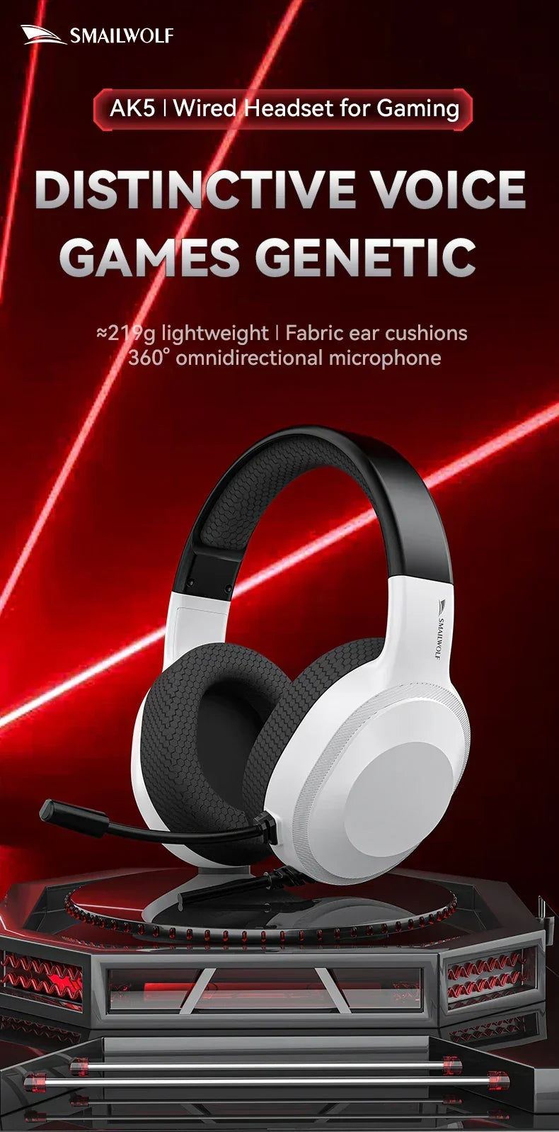 Gaming Headset Wired Lightweight With Omnidirectional Mic