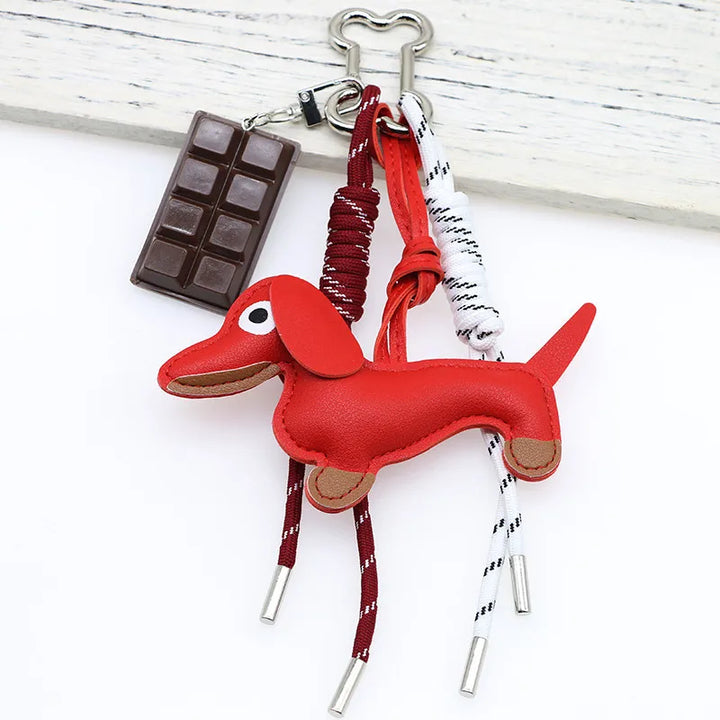 Dachshund Pu Leather Bag Charm Baseball Keychain Gift