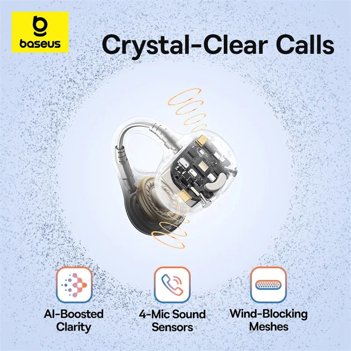 Baseus BC1 Open-Ear Clip Earbuds Bluetooth 6.0 – 4-Mic Noise Cancellation Super Bass IP55 Sports 2026