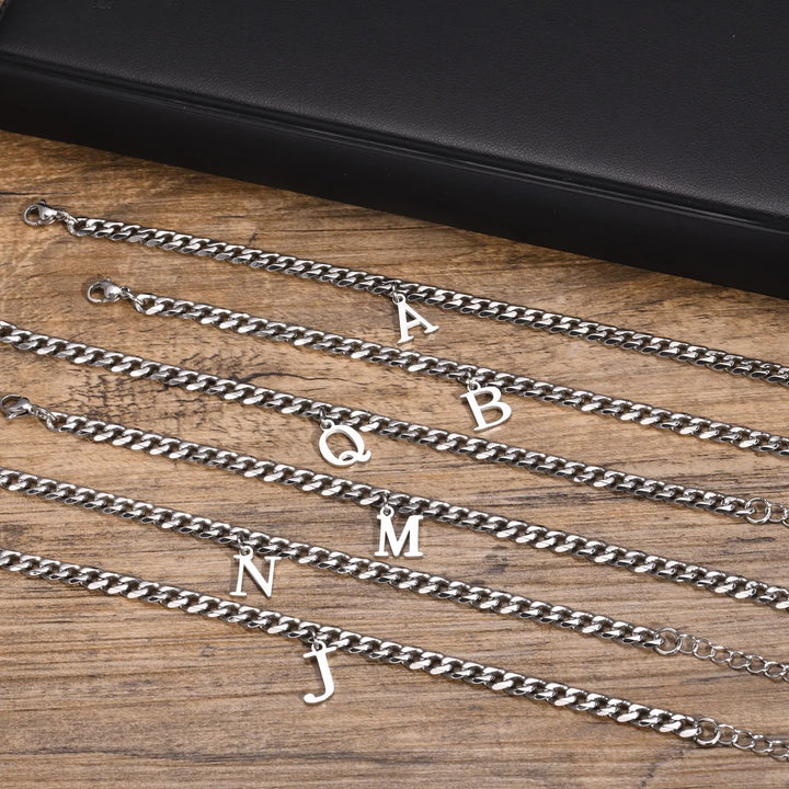 Initials Cuban Link Bracelet Stainless Steel Adjustable