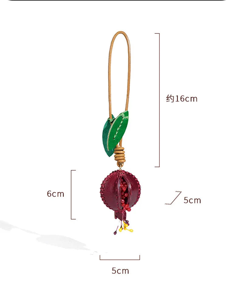 Pomegranate Leather Charm Keychain Bag And Car Decor