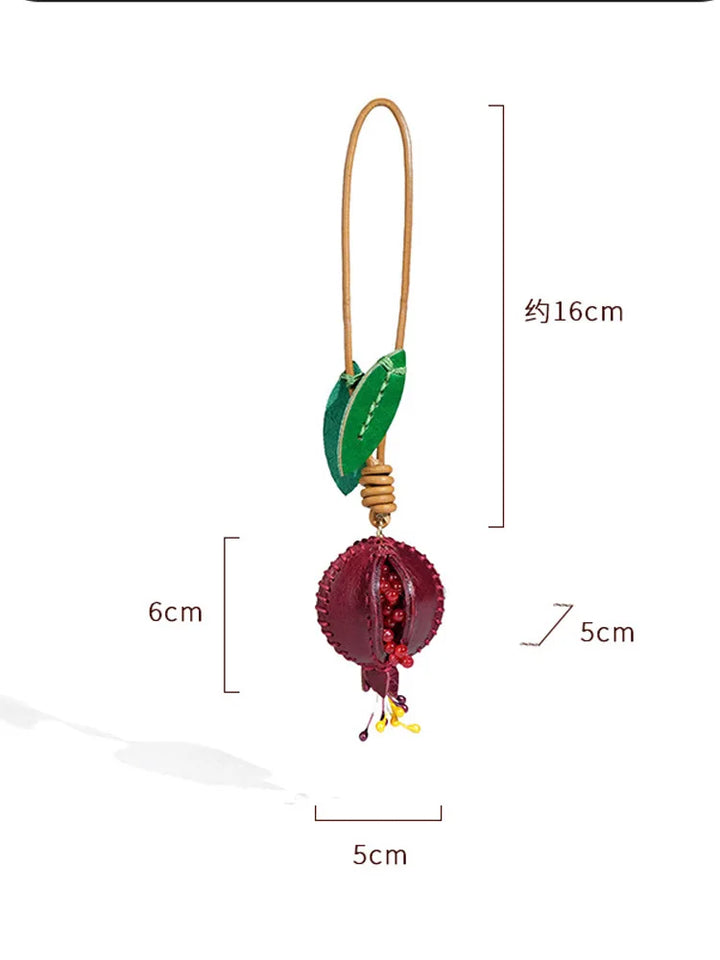 Pomegranate Leather Charm Keychain Bag And Car Decor