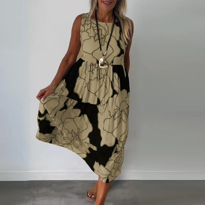 Floral Maxi Dress for Women, Sleeveless Long Dress in Breathable Fabric with Boatneck Neckline and Flattering Fit