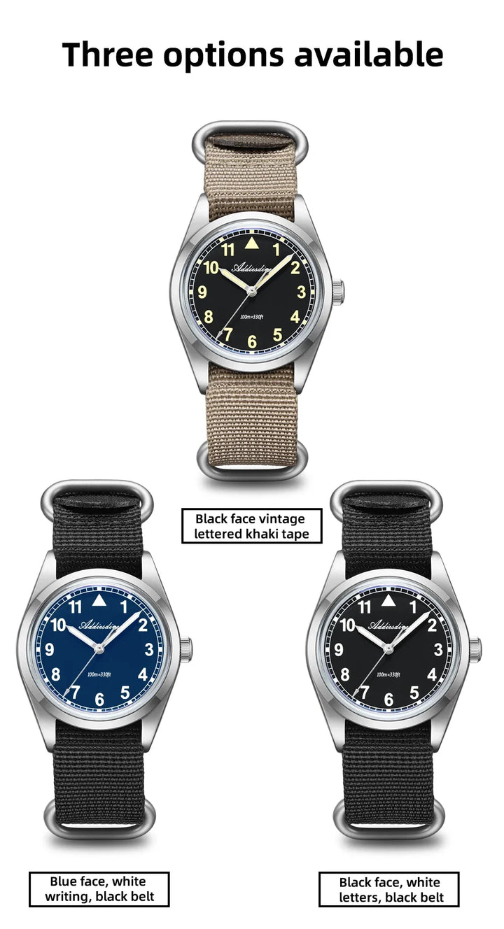 Waterproof Diver Quartz Watch Luminous Hands, Nylon Strap, 100m Water Resistance