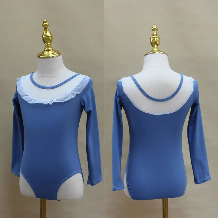 Lightweight girls ballet leotard set - puff-sleeve top, tulle tutu skirt, polyester, for dance class
