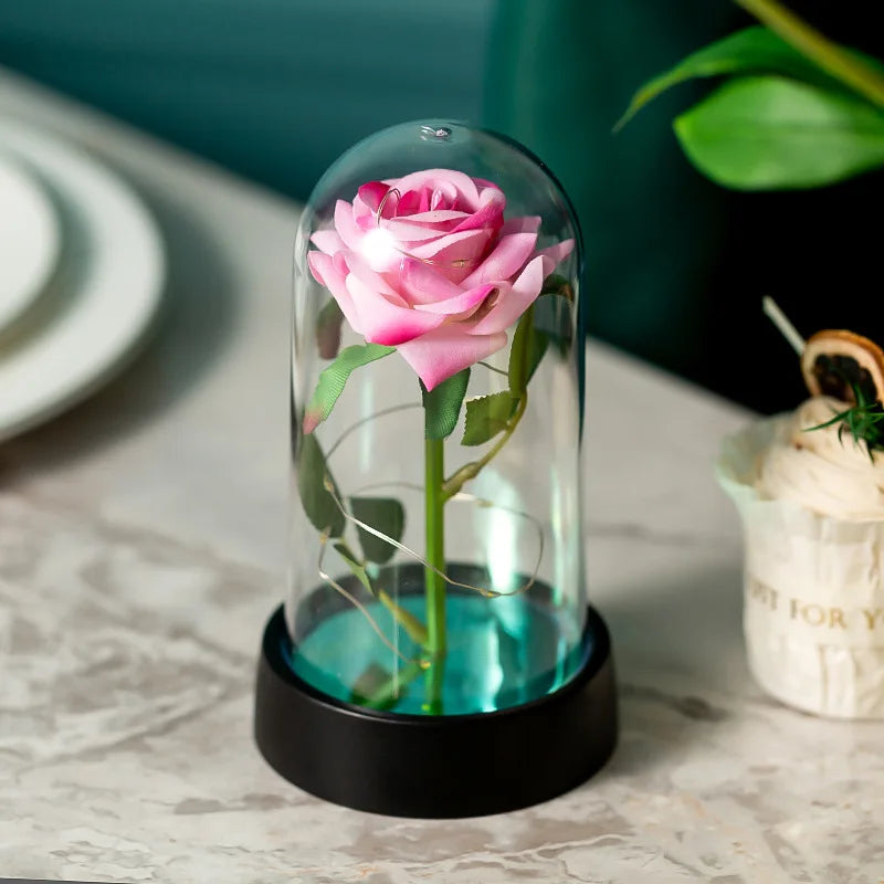 LED Rose Glass Cover Ornament - Romantic Valentine&