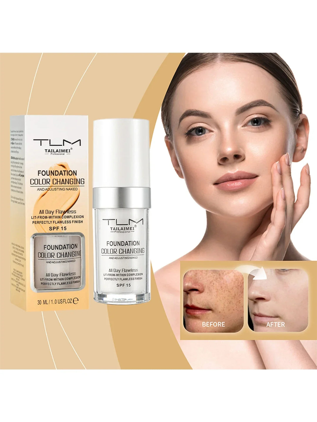 colour-Changing Liquid Foundation with SPF - Long-Lasting Waterproof Oil-Control Sunscreen Cream 30ml
