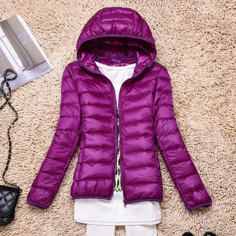 Lightweight Women’s Down Jacket - Hooded, Packable Travel