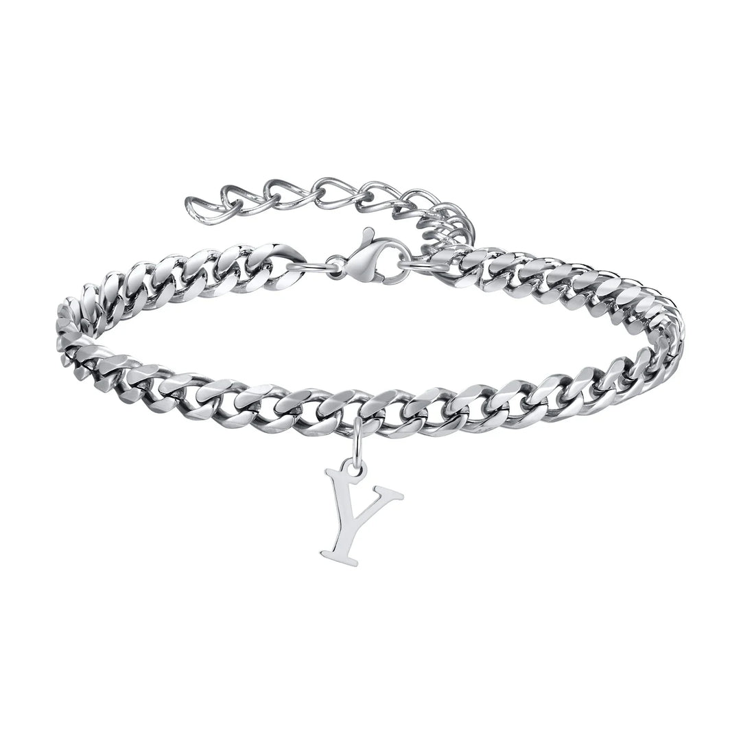 Initials Cuban Link Bracelet Stainless Steel Adjustable