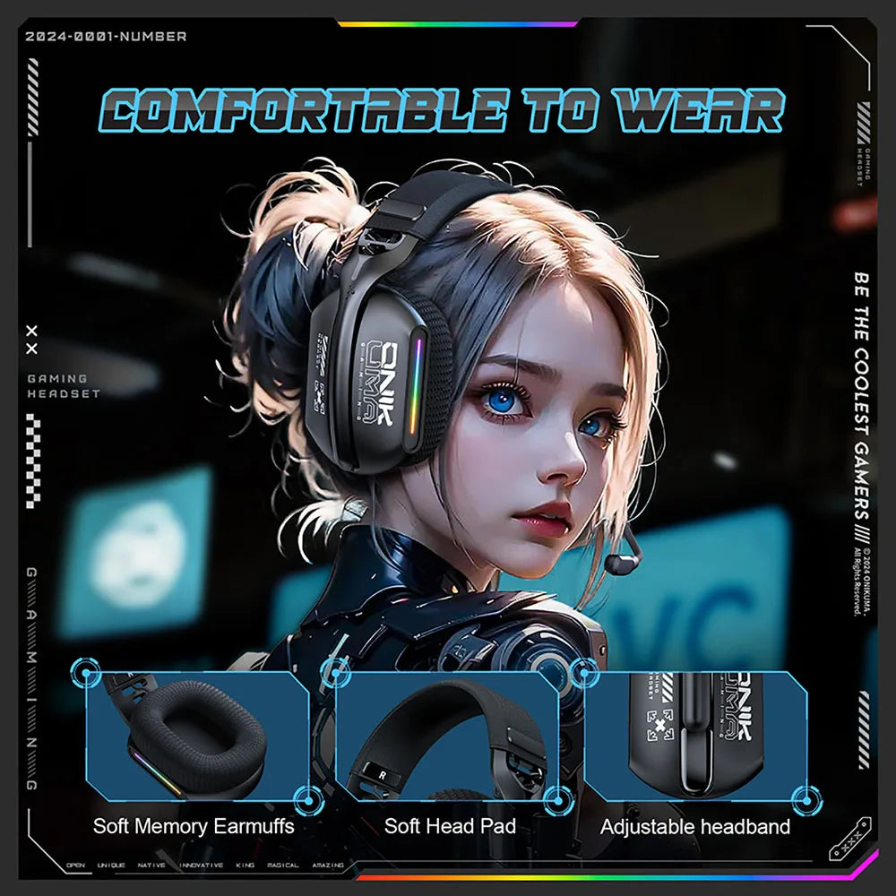 Wireless Gaming Headset Tri Mode Bluetooth Wired Immersive