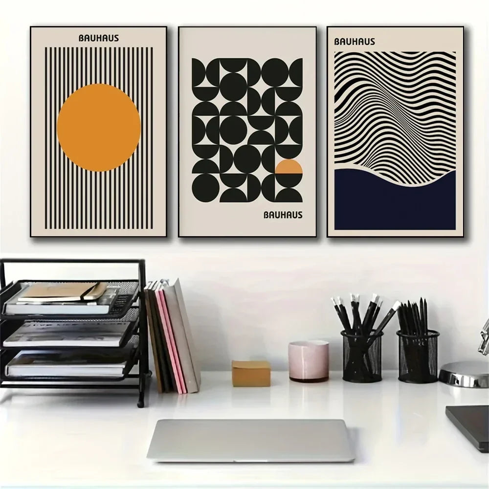 Modern Bauhaus Geometric Wall Art Prints Three Piece Set