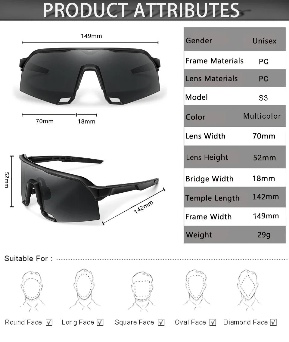 Lightweight unisex sports sunglasses – UV400 polycarbonate lenses, cycling, running, fishing