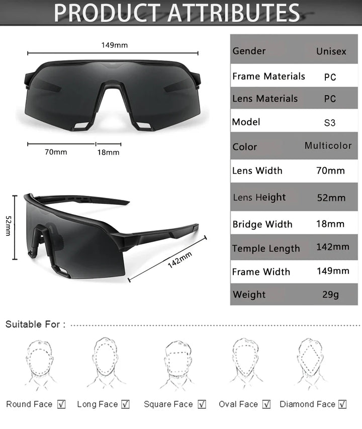 Lightweight unisex sports sunglasses – UV400 polycarbonate lenses, cycling, running, fishing