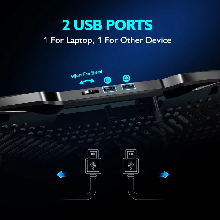 Laptop Cooling Pad with 5 Quiet Fans, Adjustable Height &amp; Phone Holder - Compatible with 12-15.6 Inch Laptops