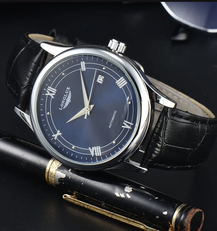 Automatic Watch Leather Strap Mechanical Date Waterproof