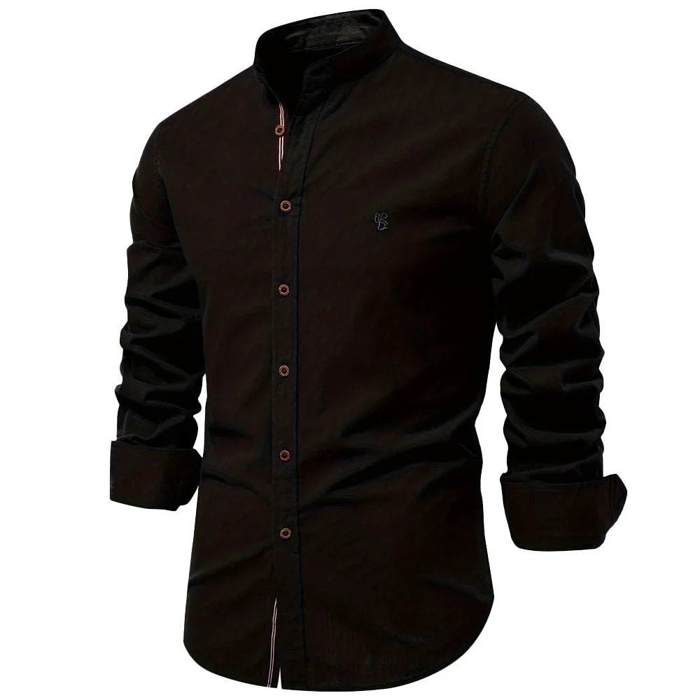 Cotton Long Sleeve Shirt for Men - Solid Color Casual Wear, High Quality