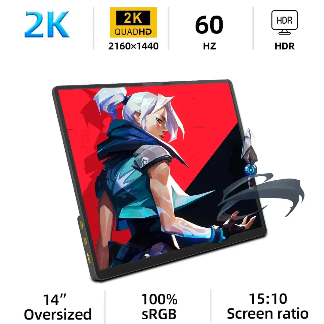 2K Portable Monitor 14 Inch Touch HDR 60Hz Gaming Display