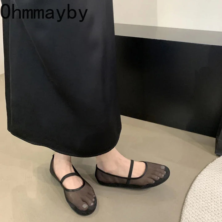 Lightweight Women’s Mary Jane Flats - Shallow Mesh, Casual