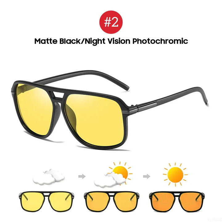 Polarized Night Vision Sunglasses Oversized Square Photochromic Lenses For Day To Night Driving Fall 2025 Trend