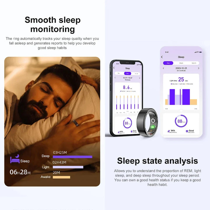 Smart Ring Health Tracker IP68 Waterproof Heart Rate Sleep SpO2 Multi Sport Modes Titanium Shell Fall 2025 Gift