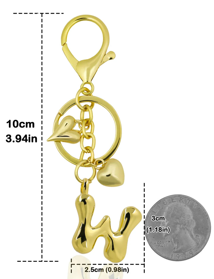 Personalized Keychain Gold Bubble Letter Bag Charm Gift