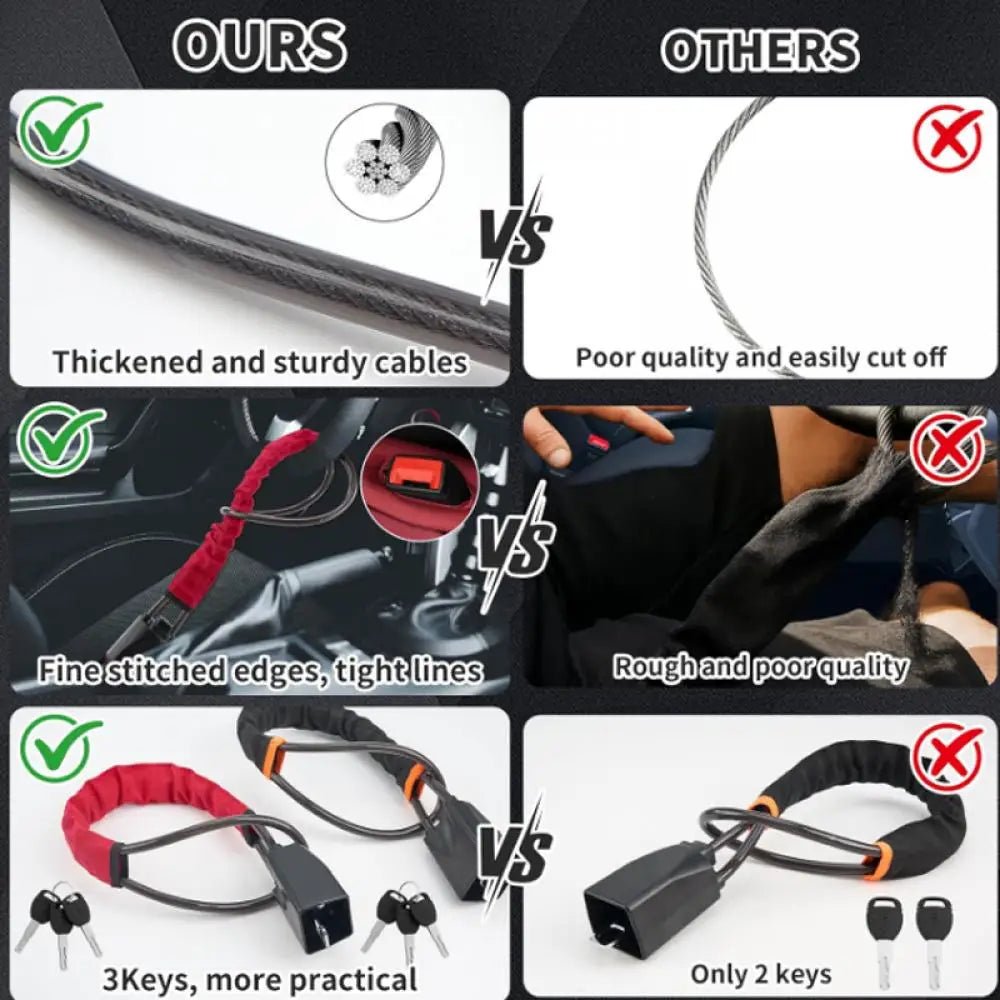 Universal Car Steering Wheel Lock with Seatbelt Buckle – 3-Key Anti-Theft Security Device 2026