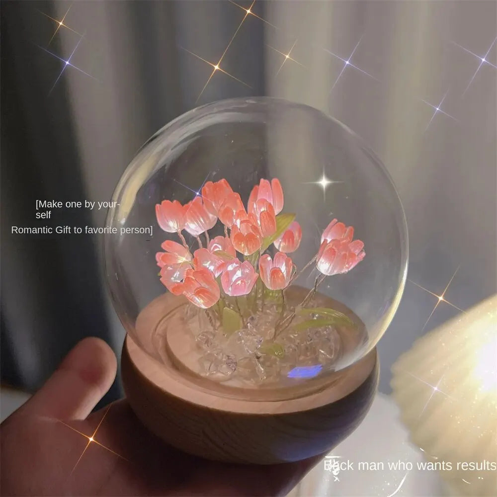 Handmade LED Tulip Flower Night Light - DIY Decorative Lamp for Bedroom, A Perfect Valentine&