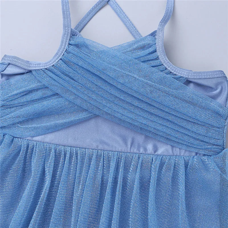 Lightweight Girls’ Dance Dress – Lyrical, Glitter Mesh, Polyester, For Ballet, Gymnastics