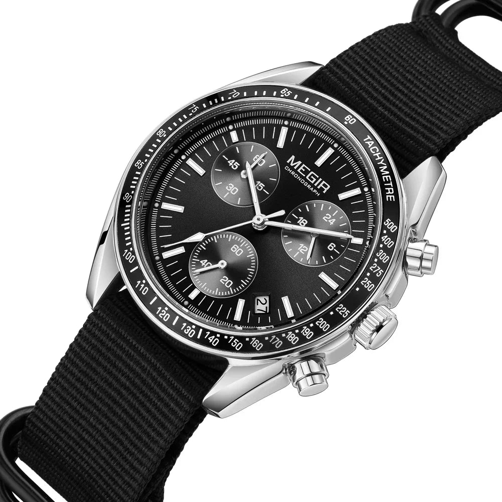 Quartz Chronograph Watch Blue Nylon Strap Waterproof