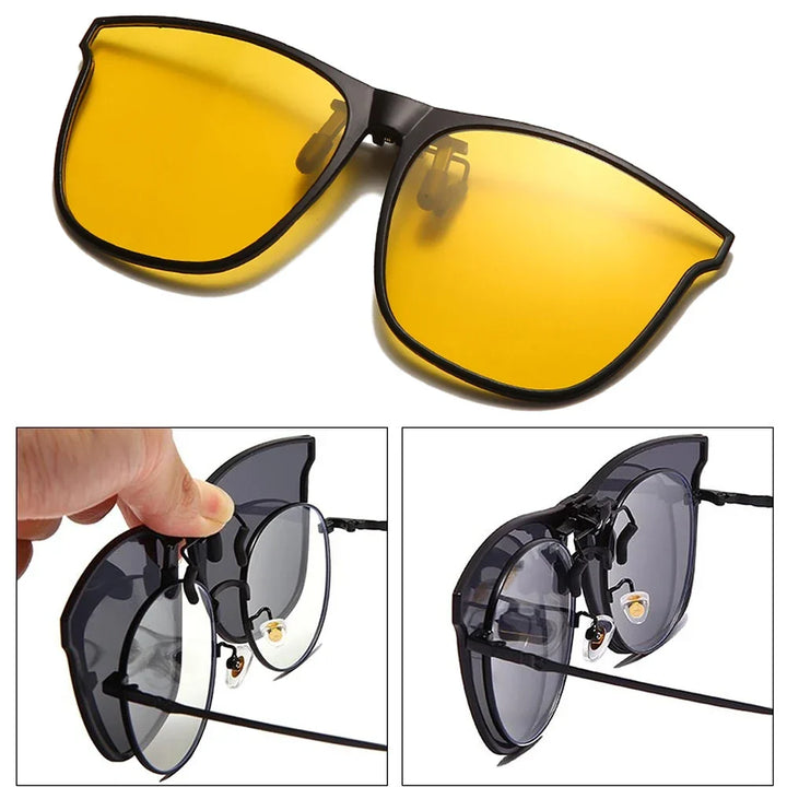 Night Vision Clip-On Sunglasses – Polarized Photochromic UV Anti-Glare Driving Goggles, Vintage Square Style, Fall 2025 Safe Driving