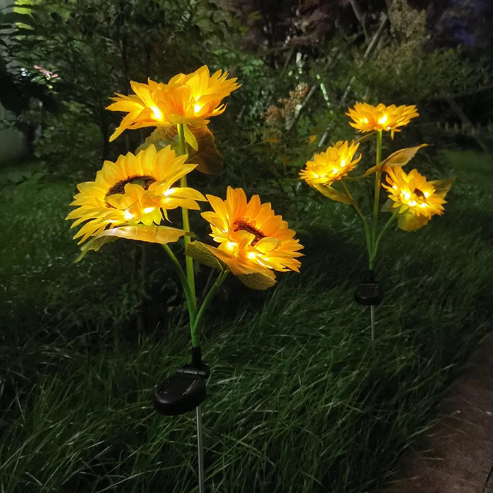 Solar Sunflower Lights 3 Head Garden Stake Outdoor LED Landscape Lights Waterproof Patio Yard Decor Summer 2026