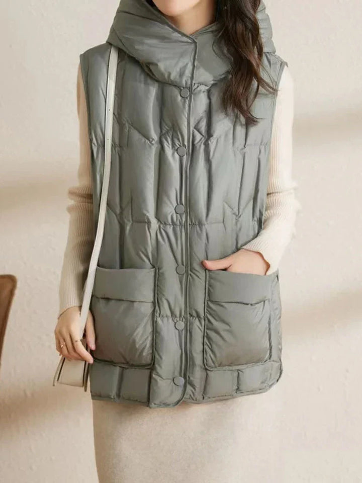 Lightweight Women Hooded Down Vest - Boxy, Down, Autumn